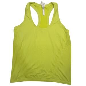 Athleta Momentum Seamless Tank Top Womens XL Lime Green Stripe Racerback Workout